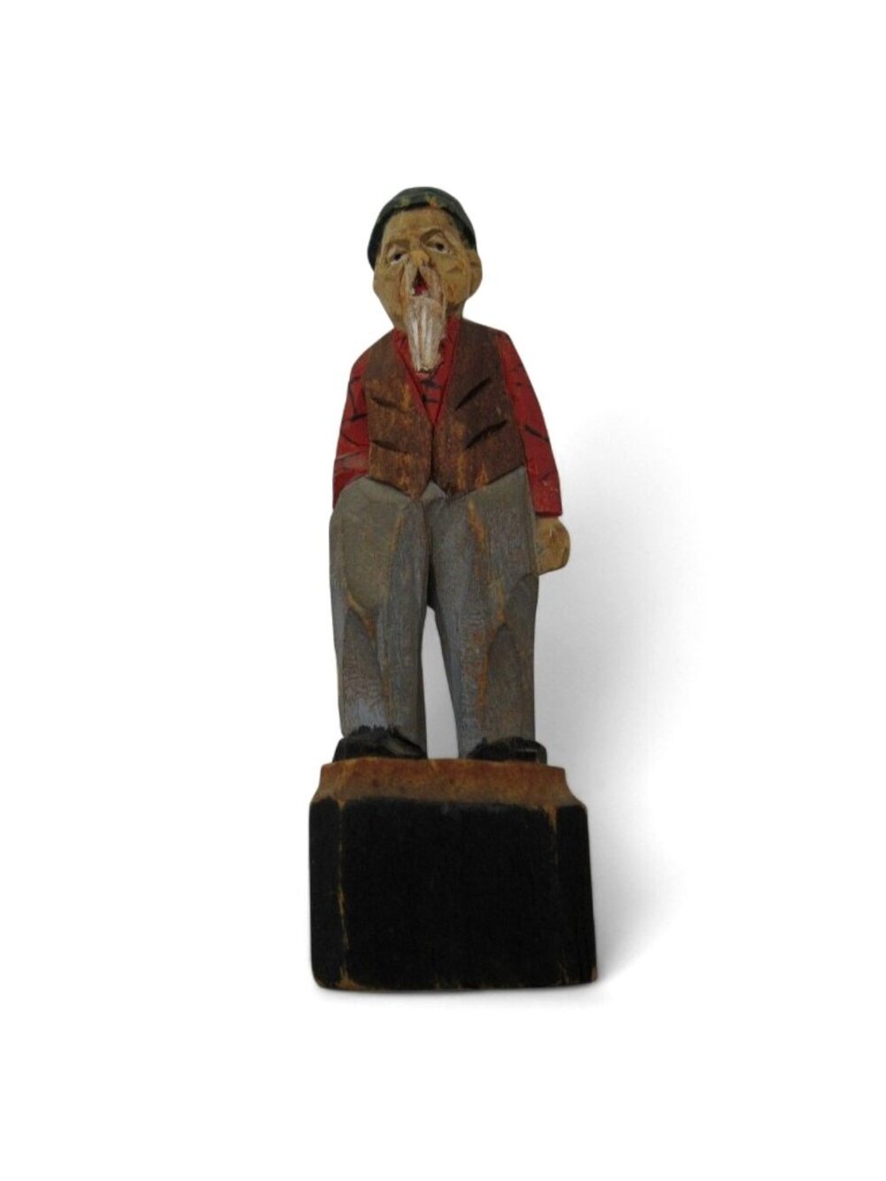 Wooden Miniature Elderly man Rustic Folk Art Canada Vintage 3" Hand Carved